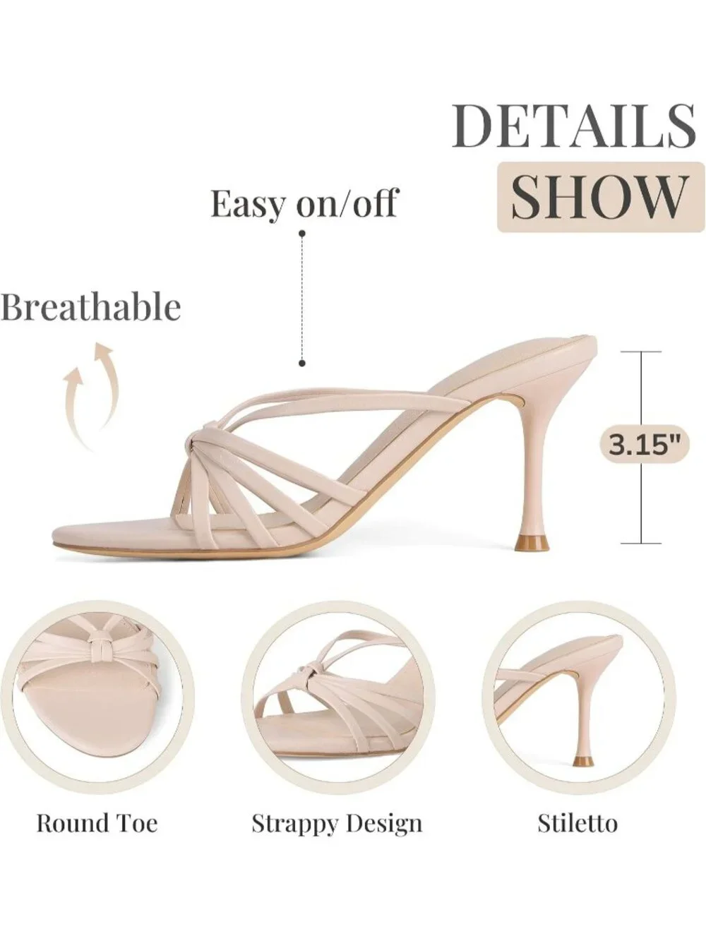 Women's Nude Faux Leather Comfortable Summer Open Peep Toe Slingback Heels